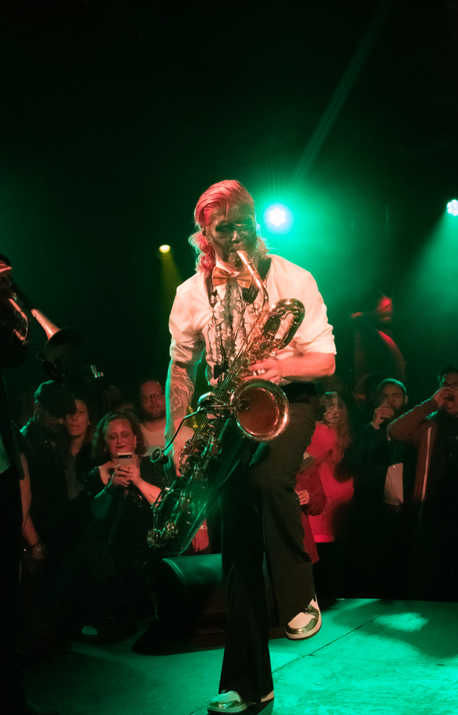 Too Many Zooz Baritone sax player Leo Pellegrino performing at LPR in New York City