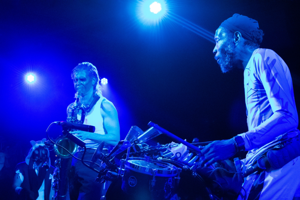 Too Many Zooz drummer David "King of Sludge" Parks and Baritone saxophonist Leo Pellegrino performing at LPR in New York City