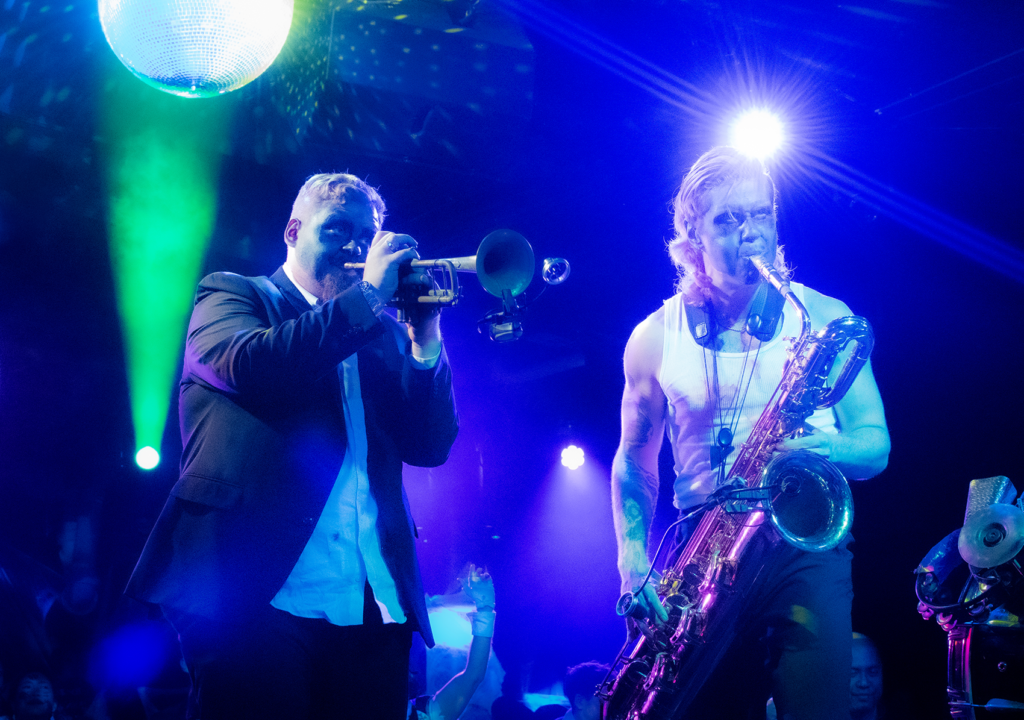 Too Many Zooz Trumpet Player Matt "Doe" Murihead performing and Baritone sax Leo Pellegrino at LPR in New York City